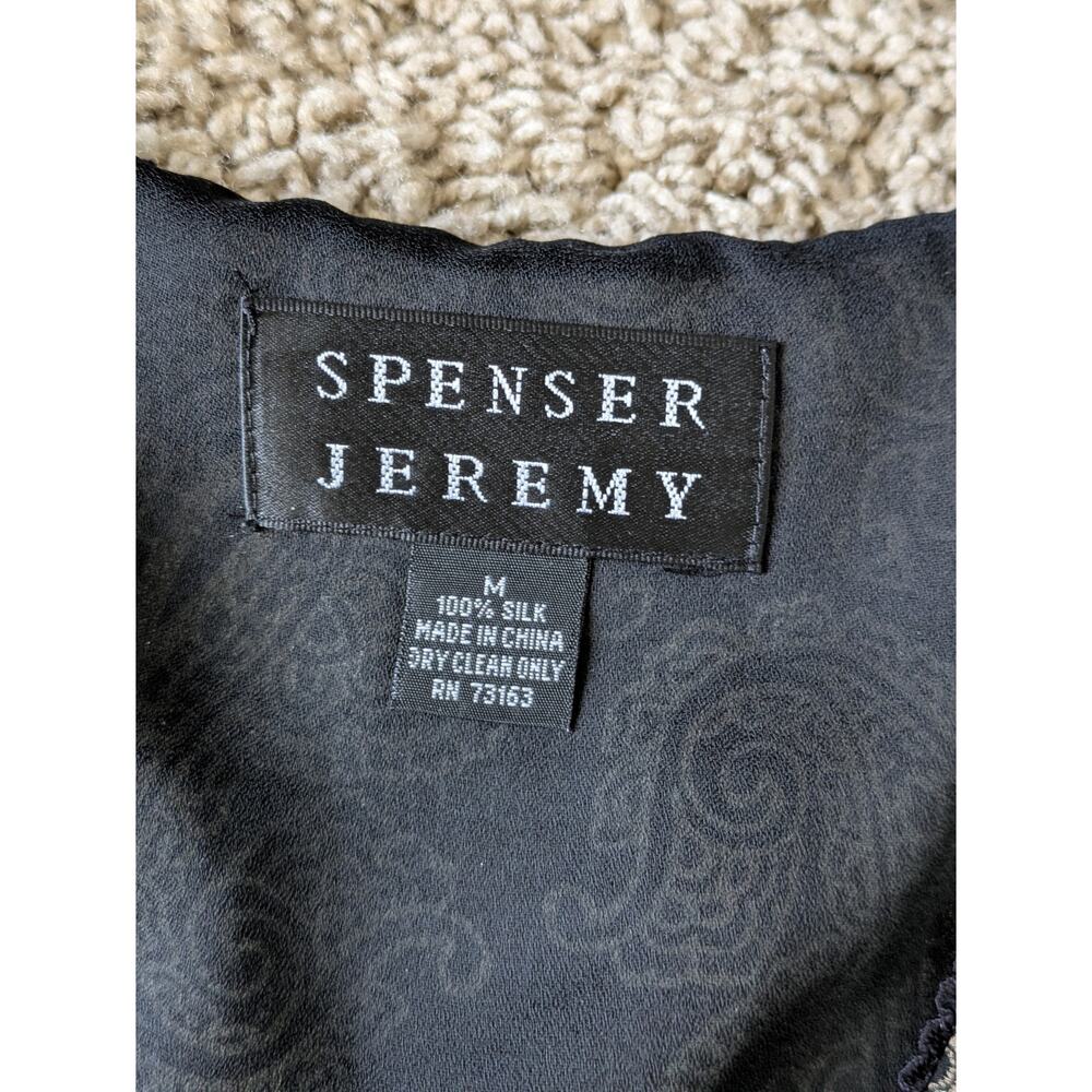 Y2K Spenser Jeremy Babydoll Flare Sleeve Top M Silk Black Beige Paisley Vampire - Picture 3 of 10